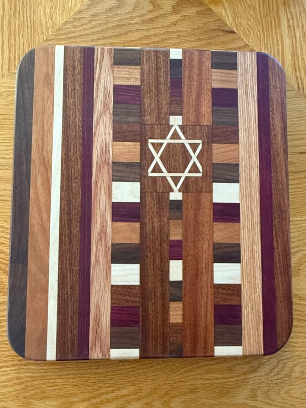 Cutting Board Star of David Mixed Hardwoods Hand Crafted Reversible Judaica